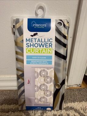 Interiors by Design Metallic Shower Curtain — Gold, Black, Gray